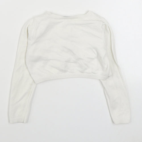 TU Girls White Boat Neck  100% Cotton Cardigan Jumper Size 4 Years  Button