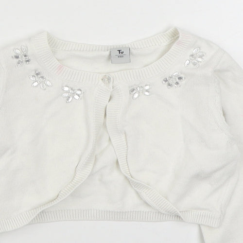 TU Girls White Boat Neck  100% Cotton Cardigan Jumper Size 4 Years  Button