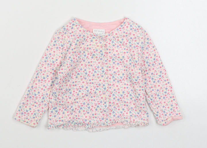 F&F Girls Multicoloured Floral 100% Cotton Cardigan Jumper Size 3-6 Months Button