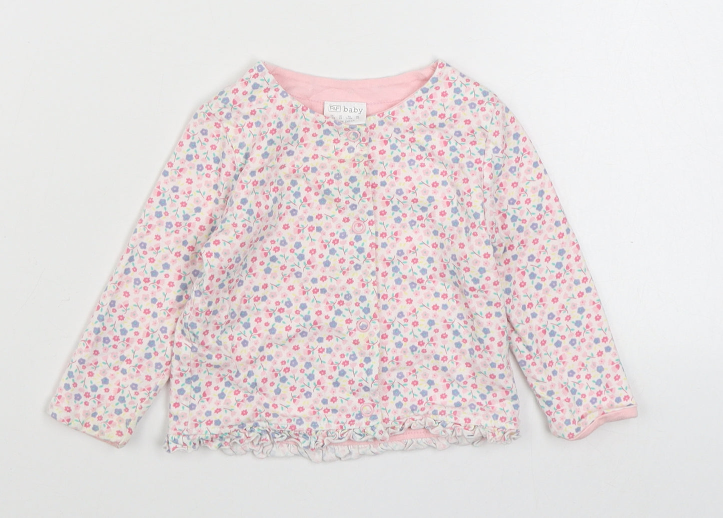 F&F Girls Multicoloured Floral 100% Cotton Cardigan Jumper Size 3-6 Months  Button