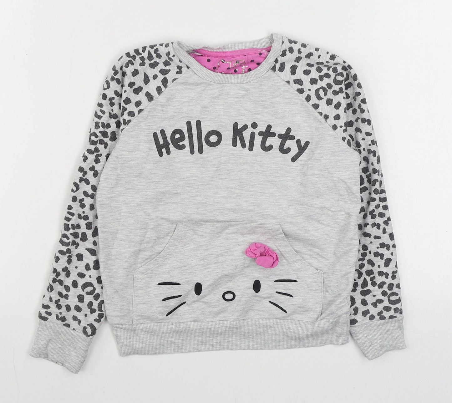 Marks and Spencer Girls Grey Animal Print Cotton Pullover Sweatshirt Size 6-7 Years  Pullover