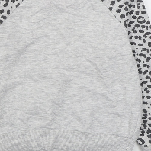 Marks and Spencer Girls Grey Animal Print Cotton Pullover Sweatshirt Size 6-7 Years  Pullover