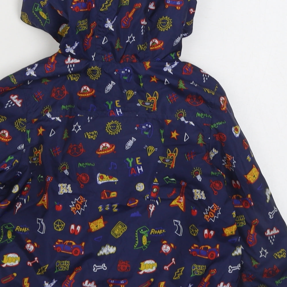 TU Boys Blue Geometric  Rain Coat Coat Size 12-18 Months   Zip