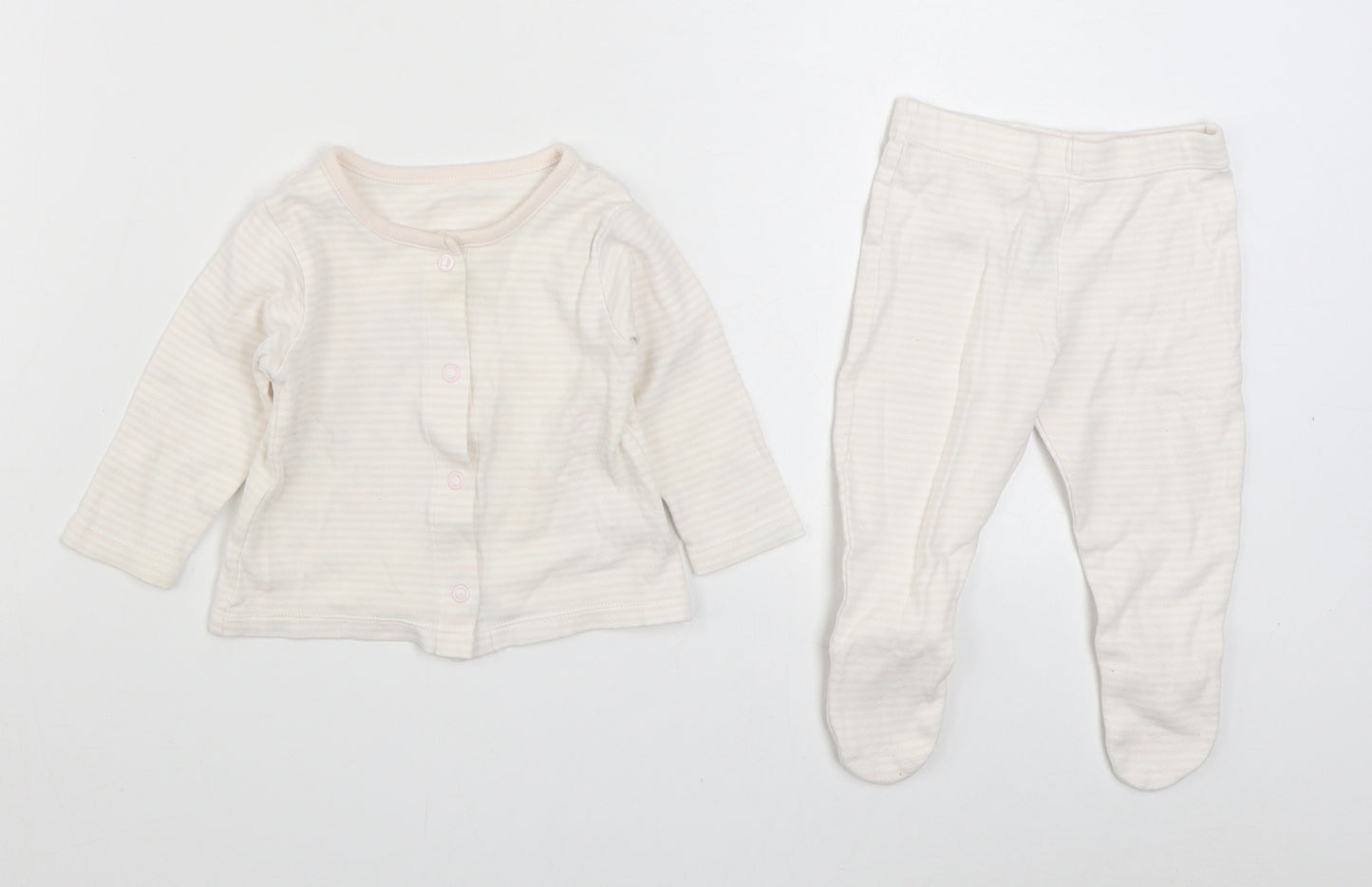 Marks and Spencer Baby Pink Striped 100% Cotton  Pyjama Set Size 3-6 Months  Button