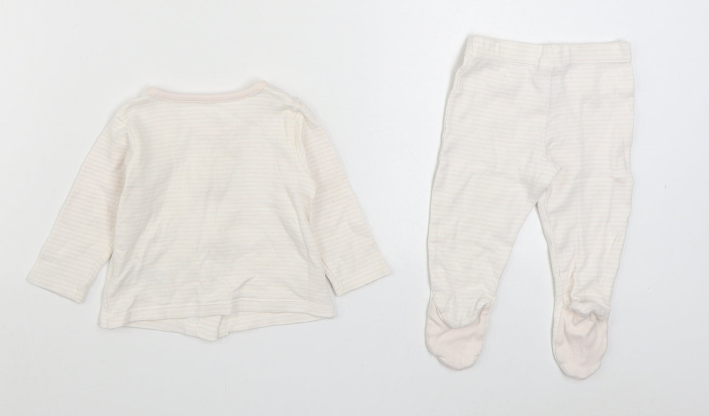 Marks and Spencer Baby Pink Striped 100% Cotton  Pyjama Set Size 3-6 Months  Button