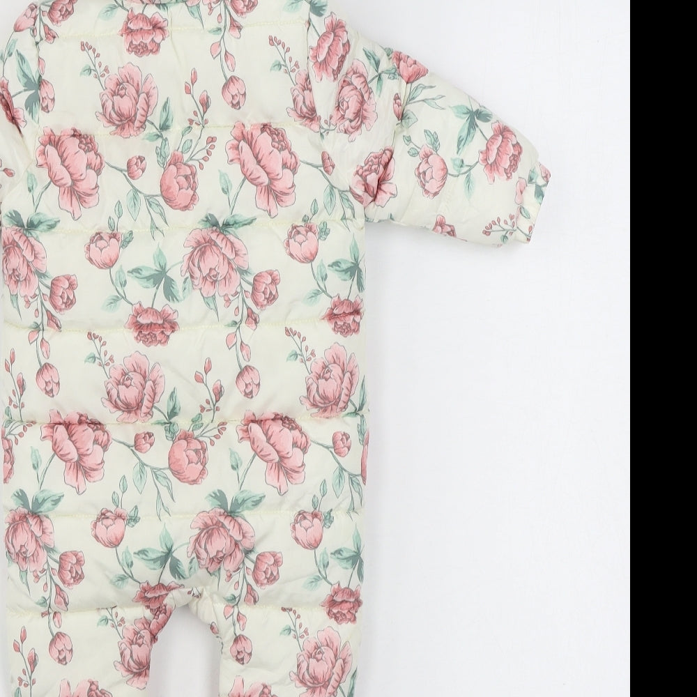 F&F Girls White Floral  Parka Snowsuit Size 9-12 Months   Zip