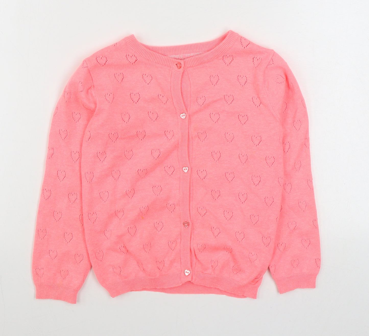 Primark Girls Pink Round Neck  Cotton Cardigan Jumper Size 7-8 Years  Button