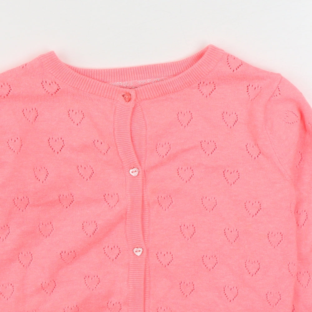 Primark Girls Pink Round Neck  Cotton Cardigan Jumper Size 7-8 Years  Button