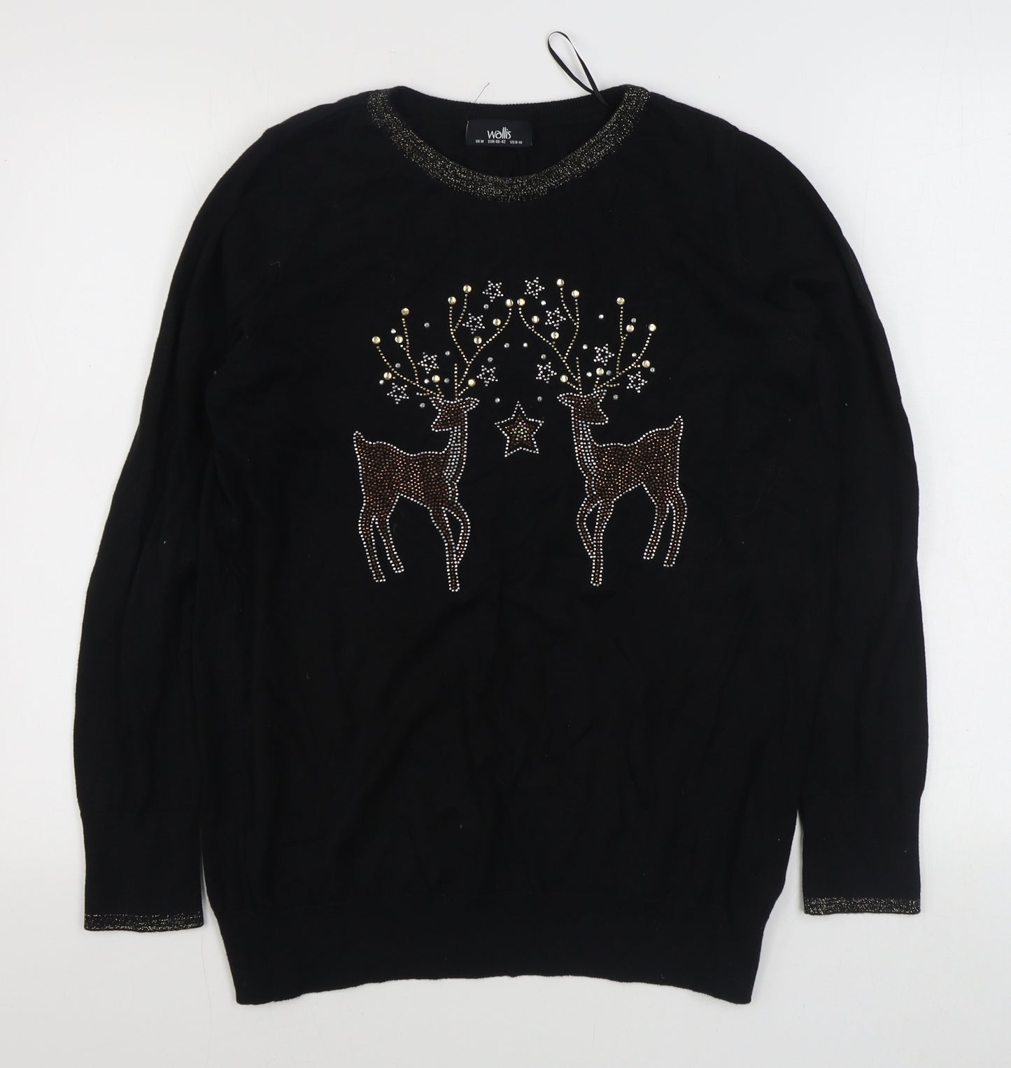 Walli Womens Black Round Neck  Acrylic Pullover Jumper Size M   - Christmas Jumper