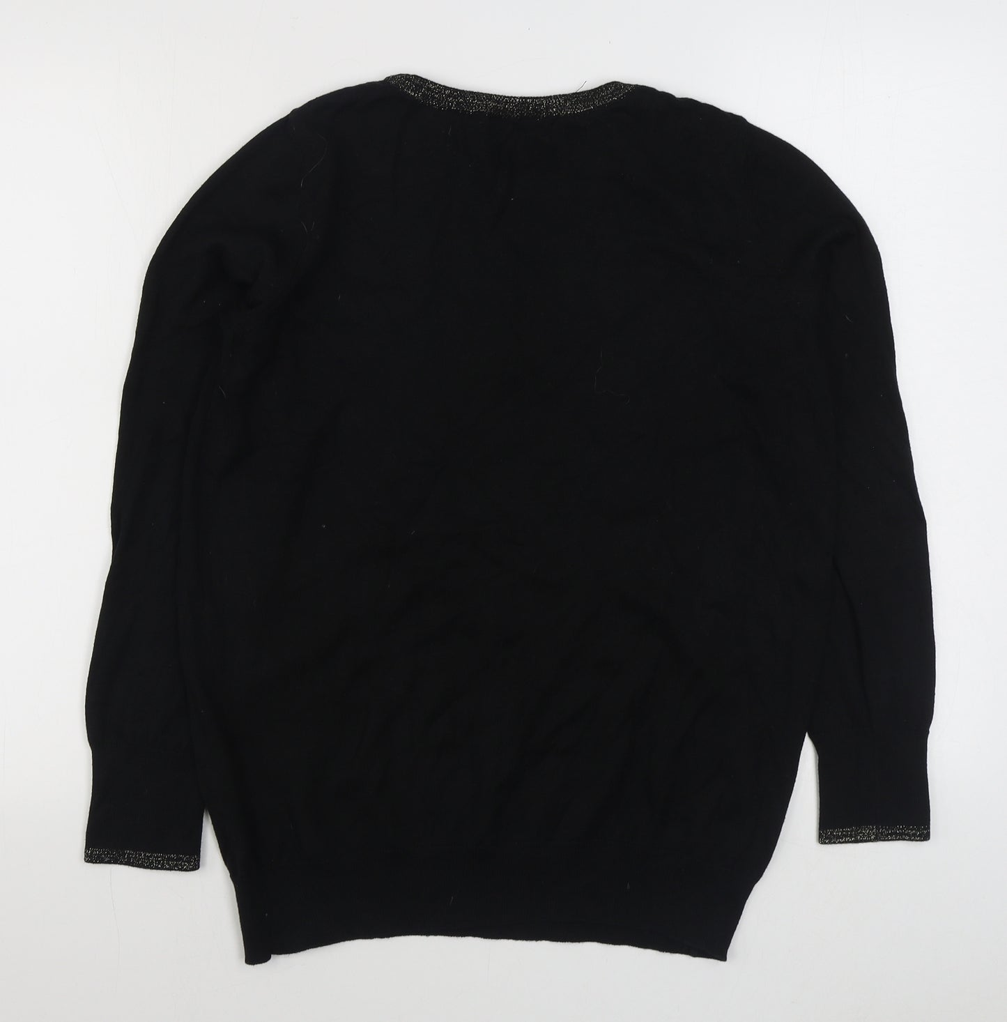Walli Womens Black Round Neck  Acrylic Pullover Jumper Size M   - Christmas Jumper