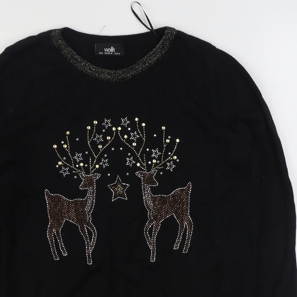 Walli Womens Black Round Neck  Acrylic Pullover Jumper Size M   - Christmas Jumper