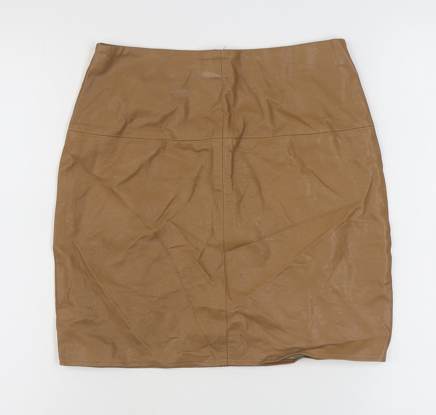 Missguided Womens Brown  Polyurethane A-Line Skirt Size 10   Zip - Faux Leather