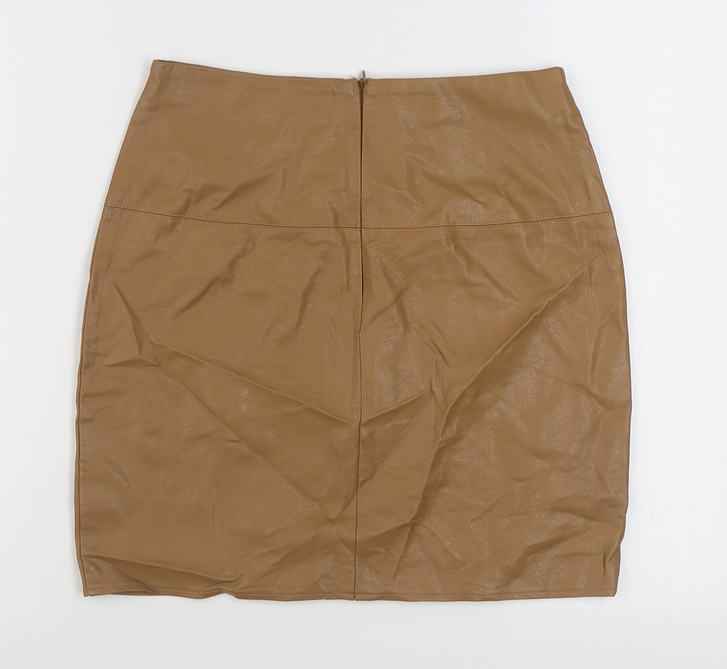 Missguided Womens Brown  Polyurethane A-Line Skirt Size 10   Zip - Faux Leather