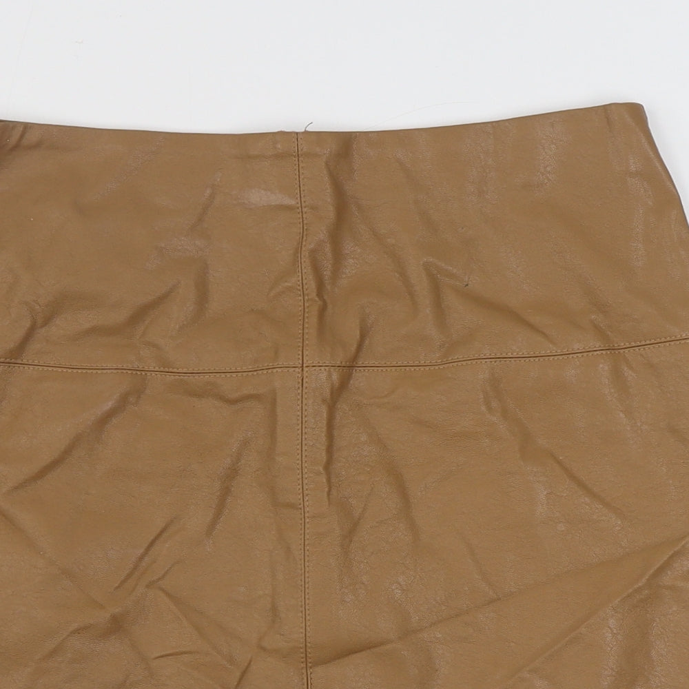 Missguided Womens Brown  Polyurethane A-Line Skirt Size 10   Zip - Faux Leather