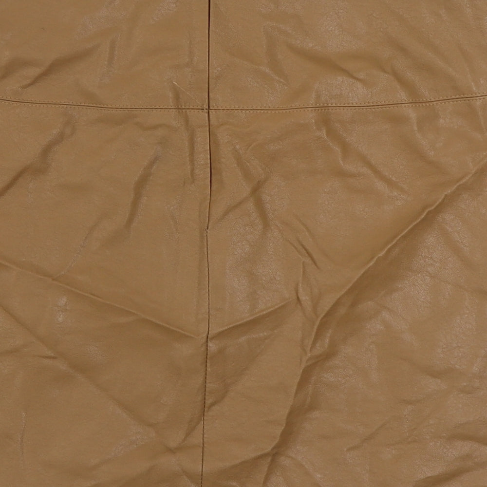 Missguided Womens Brown  Polyurethane A-Line Skirt Size 10   Zip - Faux Leather