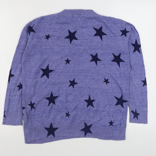 Marks and Spencer Womens Blue V-Neck Geometric 100% Cotton Pullover Jumper Size S