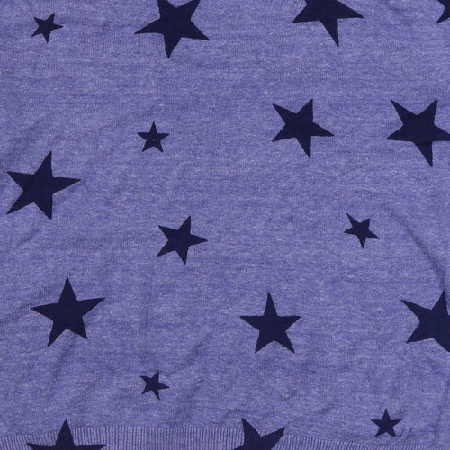 Marks and Spencer Womens Blue V-Neck Geometric 100% Cotton Pullover Jumper Size S
