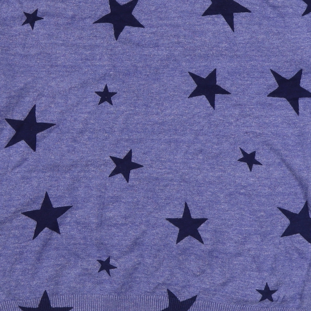 Marks and Spencer Womens Blue V-Neck Geometric 100% Cotton Pullover Jumper Size S