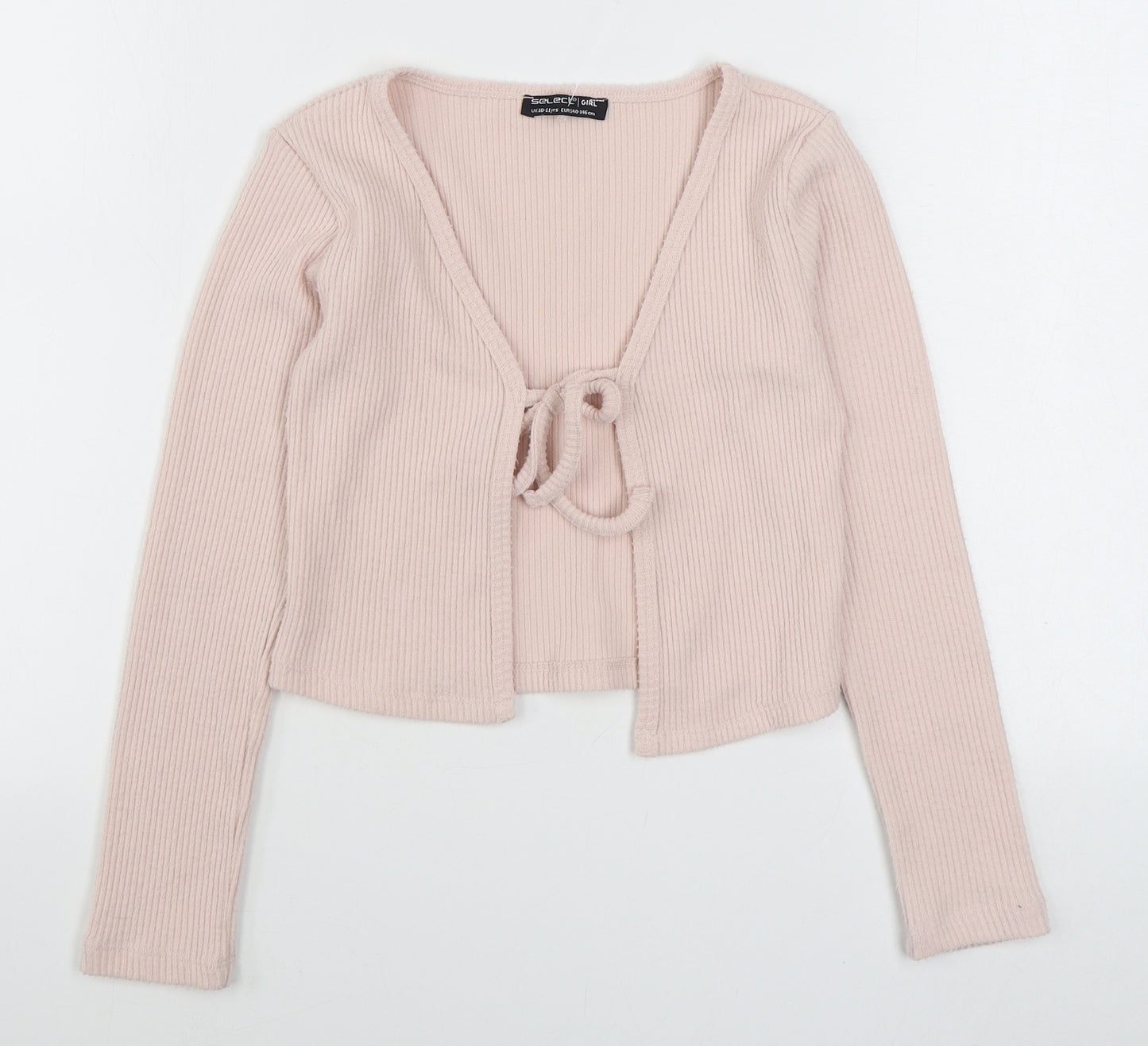 Select Girls Pink V-Neck  Polyester Cardigan Jumper Size 10-11 Years  Tie