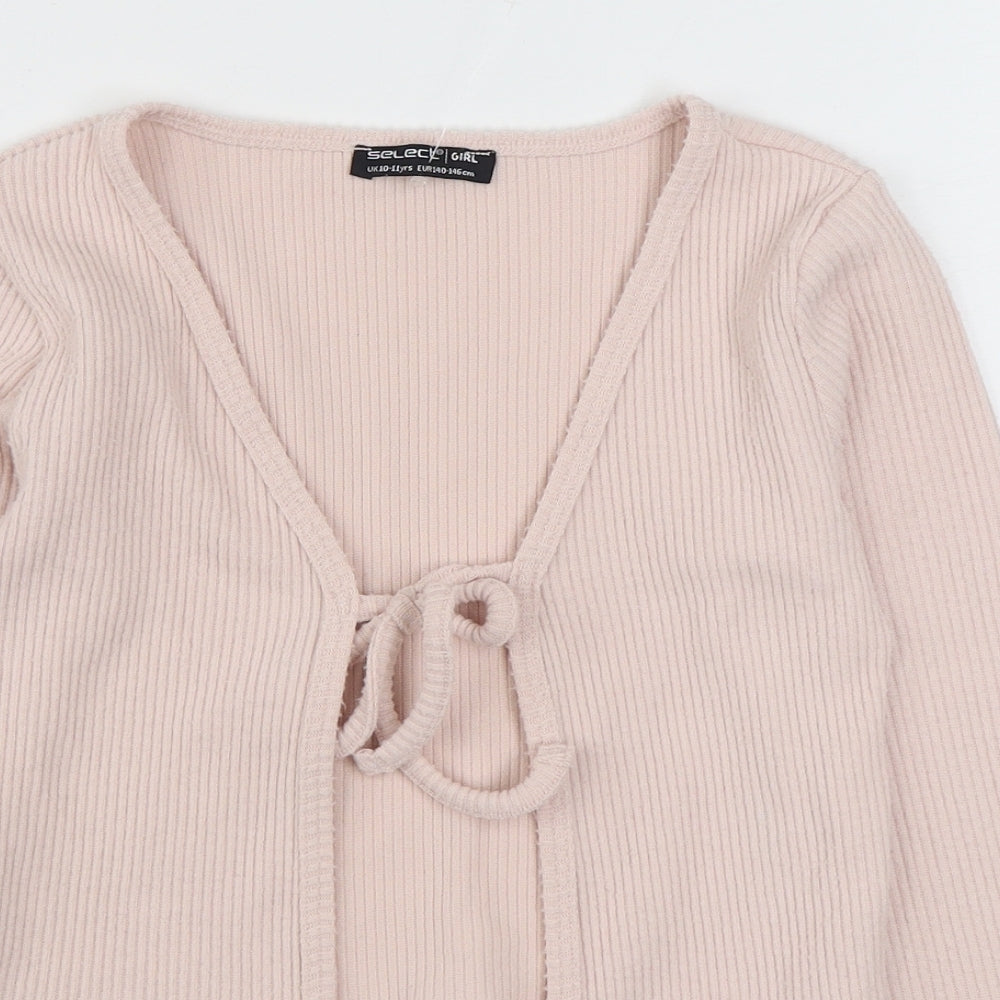 Select Girls Pink V-Neck  Polyester Cardigan Jumper Size 10-11 Years  Tie