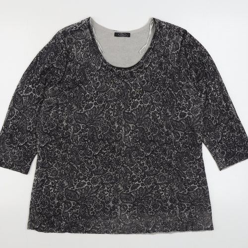 BM Womens Grey Scoop Neck Paisley Acrylic Pullover Jumper Size L