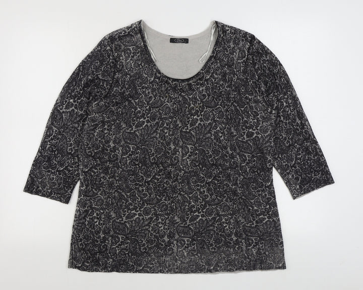 BM Womens Grey Scoop Neck Paisley Acrylic Pullover Jumper Size L