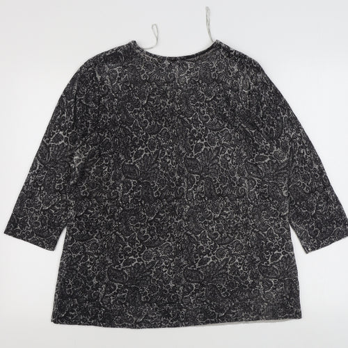 BM Womens Grey Scoop Neck Paisley Acrylic Pullover Jumper Size L