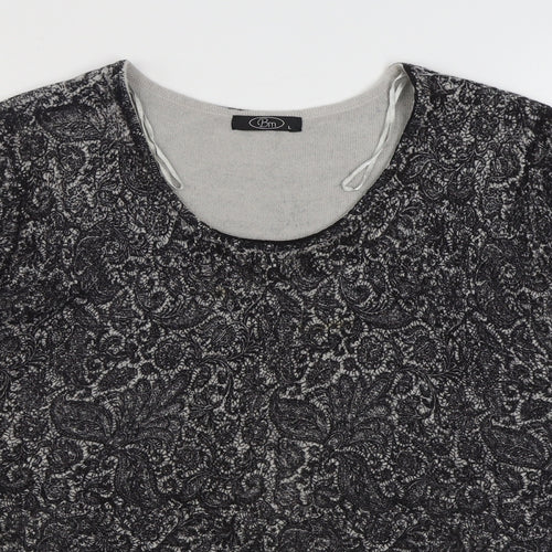 BM Womens Grey Scoop Neck Paisley Acrylic Pullover Jumper Size L