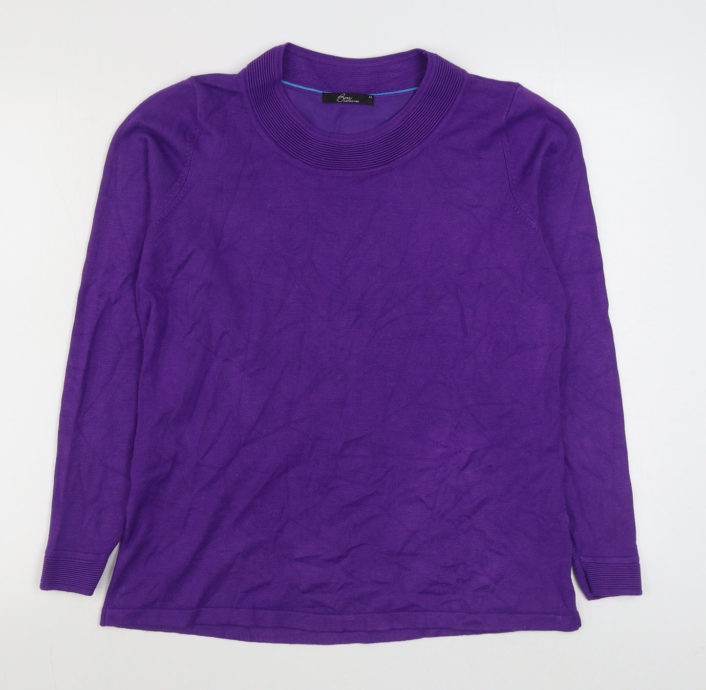 Bm Collection Womens Purple Round Neck  Polyester Pullover Jumper Size M