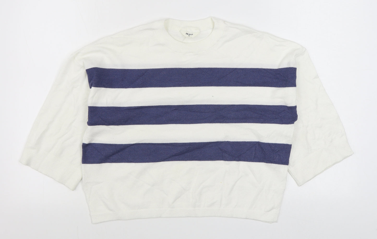 Object Womens White Round Neck Striped Nylon Pullover Jumper Size XS