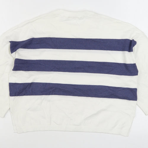 Object Womens White Round Neck Striped Nylon Pullover Jumper Size XS