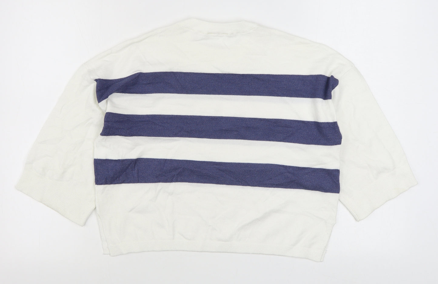 Object Womens White Round Neck Striped Nylon Pullover Jumper Size XS