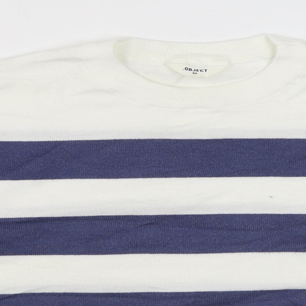 Object Womens White Round Neck Striped Nylon Pullover Jumper Size XS