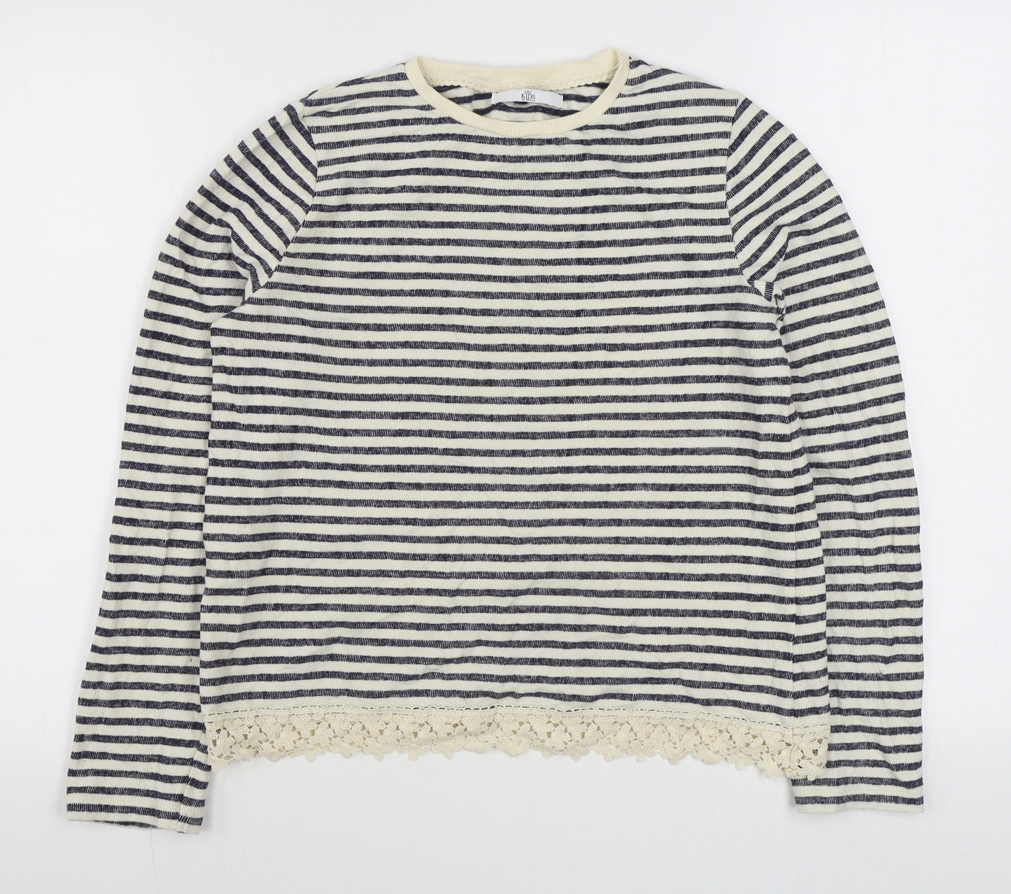 Marks and Spencer Girls Blue Round Neck Striped Cotton Pullover Jumper Size 13-14 Years  Pullover