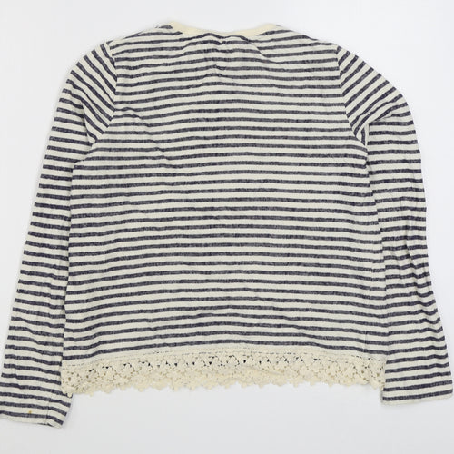 Marks and Spencer Girls Blue Round Neck Striped Cotton Pullover Jumper Size 13-14 Years  Pullover