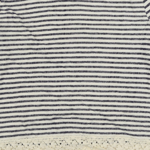 Marks and Spencer Girls Blue Round Neck Striped Cotton Pullover Jumper Size 13-14 Years  Pullover