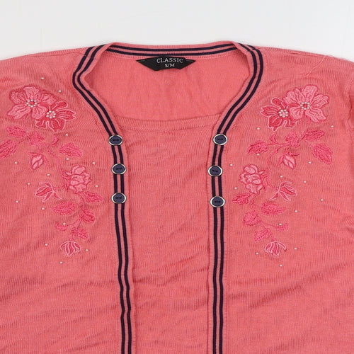 Classics Womens Pink Round Neck Striped Acrylic Pullover Jumper Size S