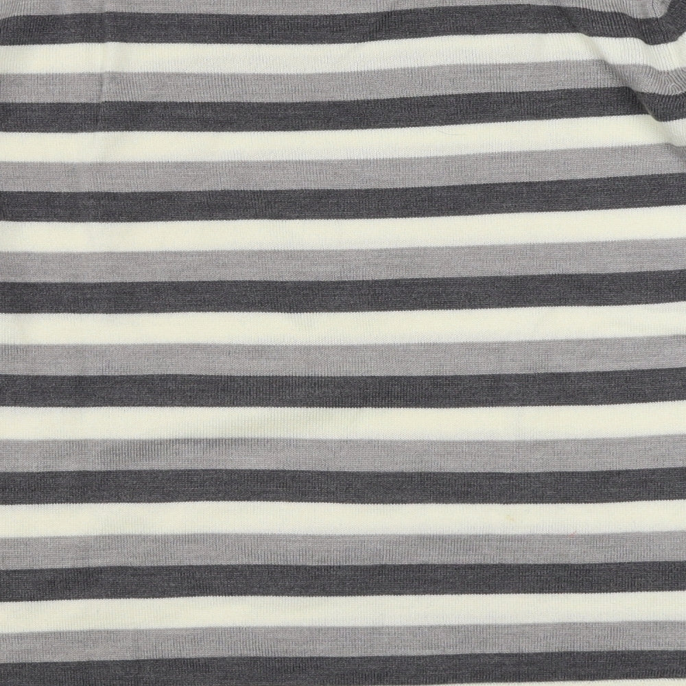 BM Womens Grey Round Neck Striped Acrylic Pullover Jumper Size L