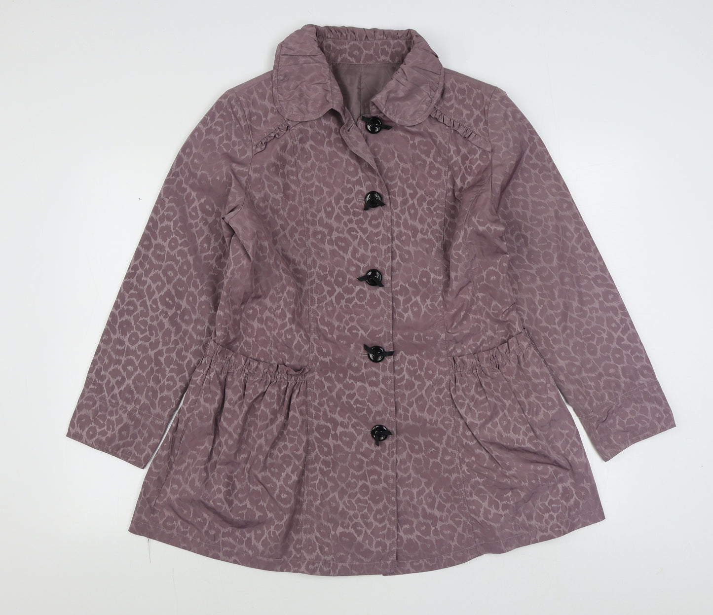 Vie Paisible Womens Purple Animal Print  Rain Coat Coat Size M  Button