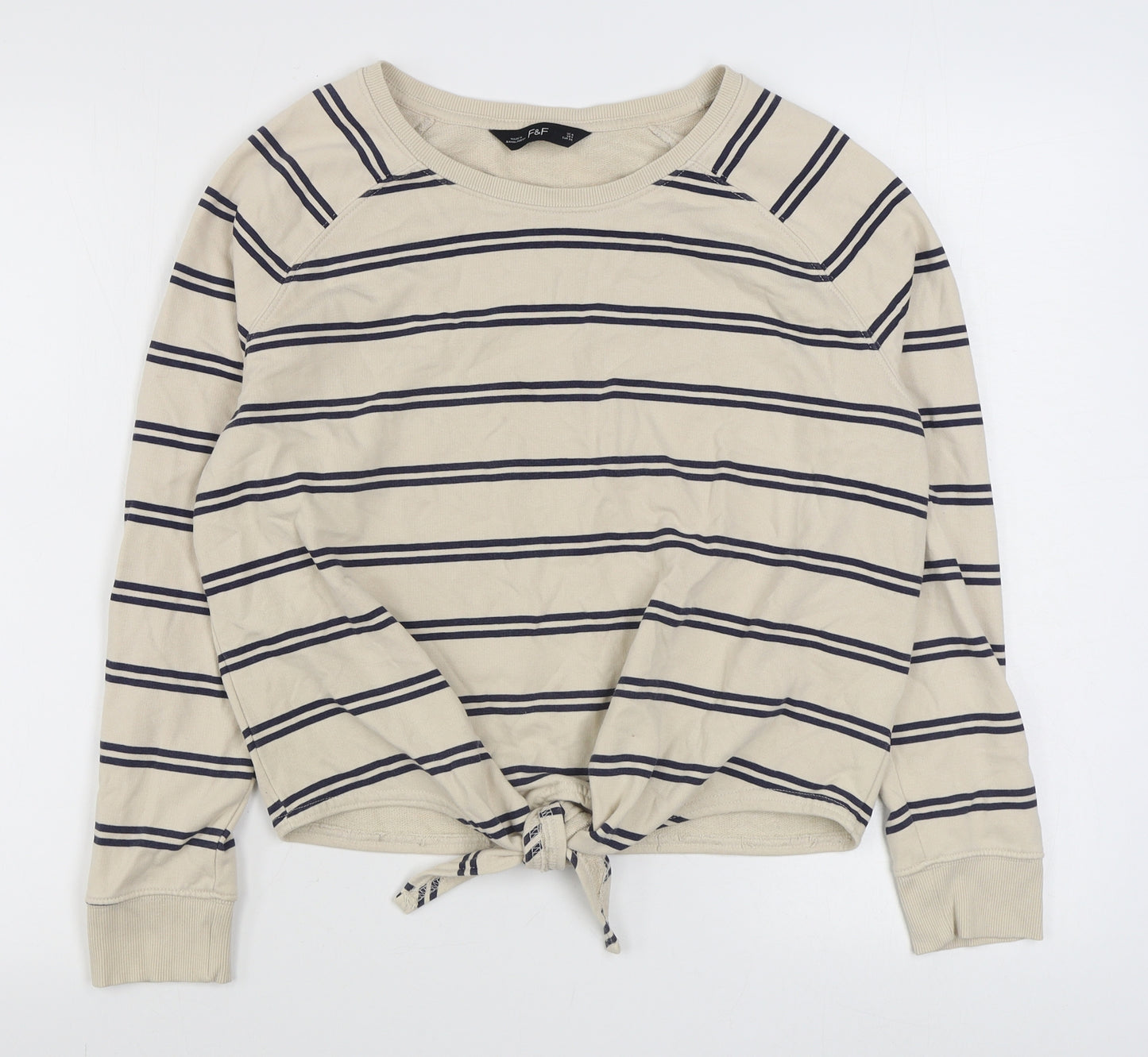 F&F Womens Beige Striped Cotton Pullover Sweatshirt Size 8  Pullover