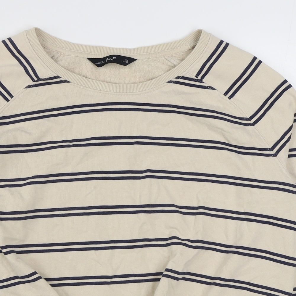F&F Womens Beige Striped Cotton Pullover Sweatshirt Size 8  Pullover