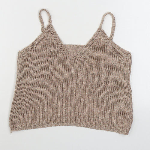 Preworn Womens Gold  Viscose Camisole Tank Size M V-Neck