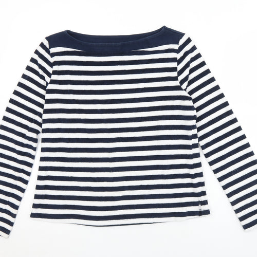 Marks and Spencer Womens White Striped Cotton Jersey T-Shirt Size 10 Boat Neck