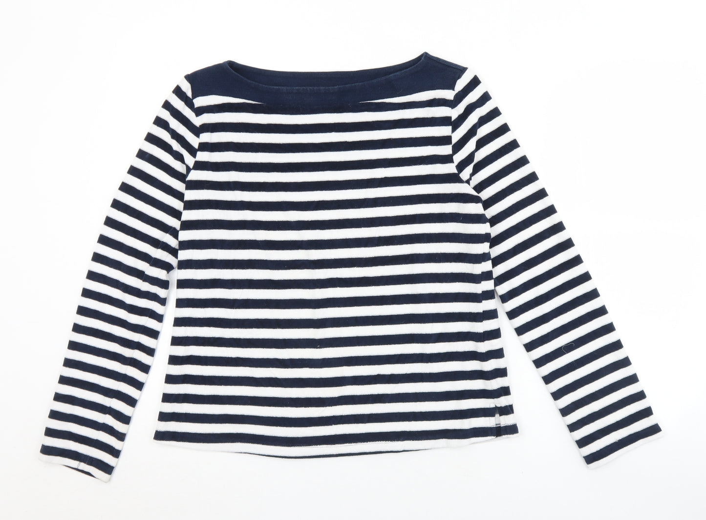 Marks and Spencer Womens White Striped Cotton Jersey T-Shirt Size 10 Boat Neck