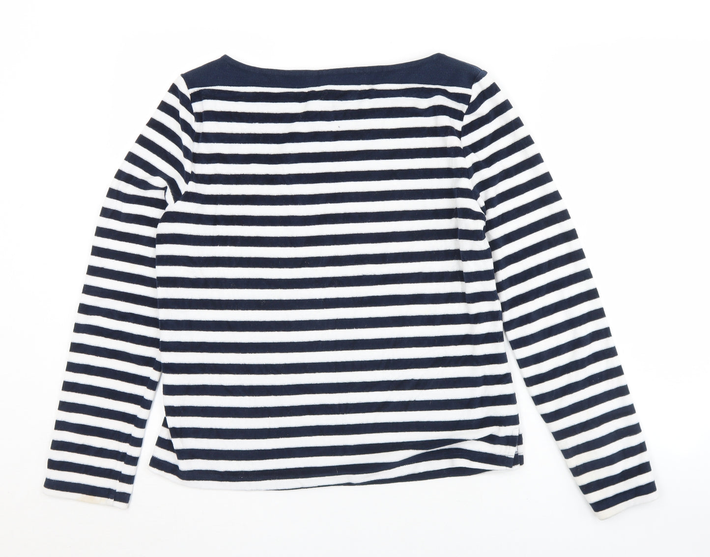 Marks and Spencer Womens White Striped Cotton Jersey T-Shirt Size 10 Boat Neck