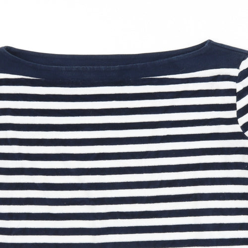 Marks and Spencer Womens White Striped Cotton Jersey T-Shirt Size 10 Boat Neck