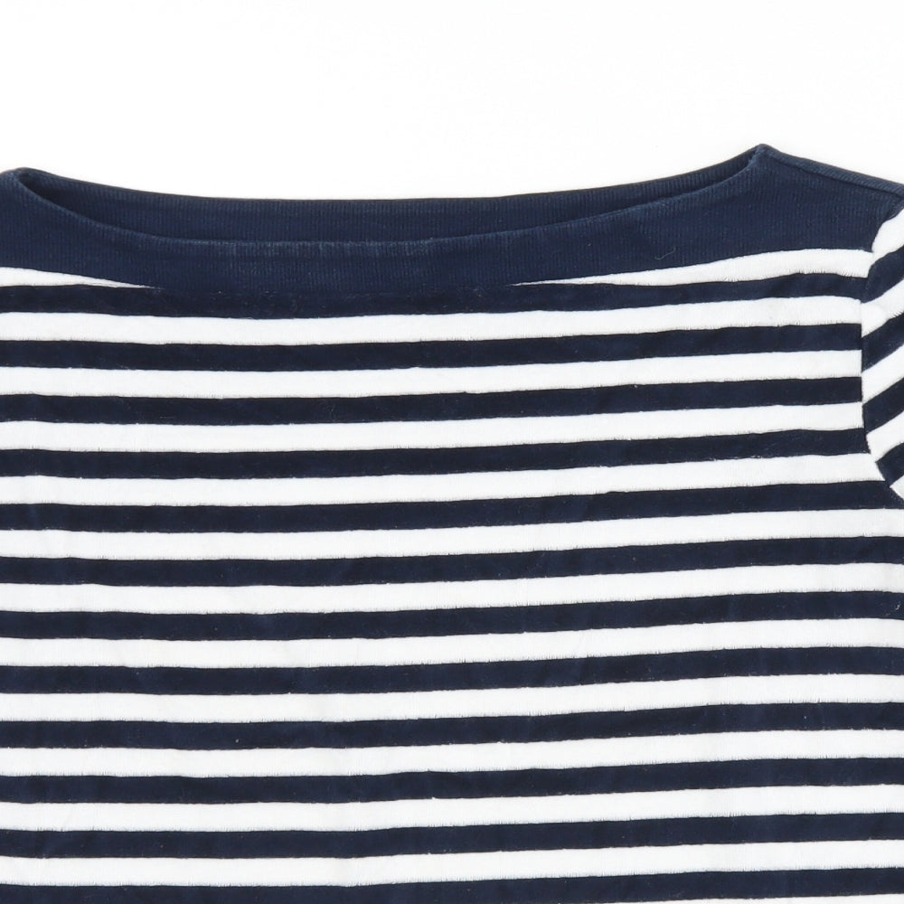 Marks and Spencer Womens White Striped Cotton Jersey T-Shirt Size 10 Boat Neck