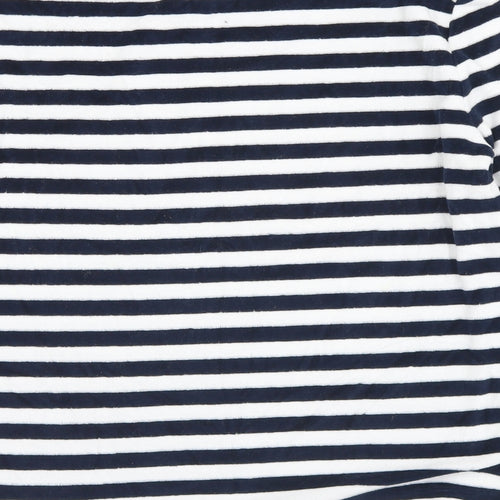 Marks and Spencer Womens White Striped Cotton Jersey T-Shirt Size 10 Boat Neck