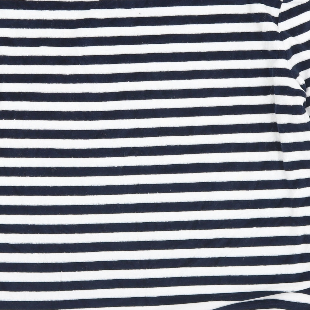 Marks and Spencer Womens White Striped Cotton Jersey T-Shirt Size 10 Boat Neck