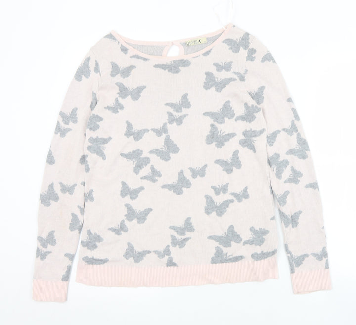 M&Co Womens Pink Boat Neck Geometric Viscose Pullover Jumper Size 10 - Butterflies